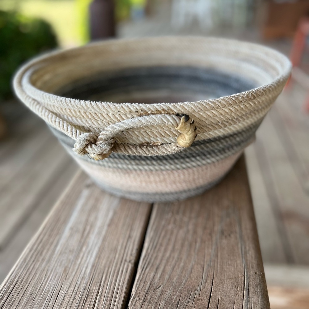 Handcrafted Rope Basket - Gray and Tan